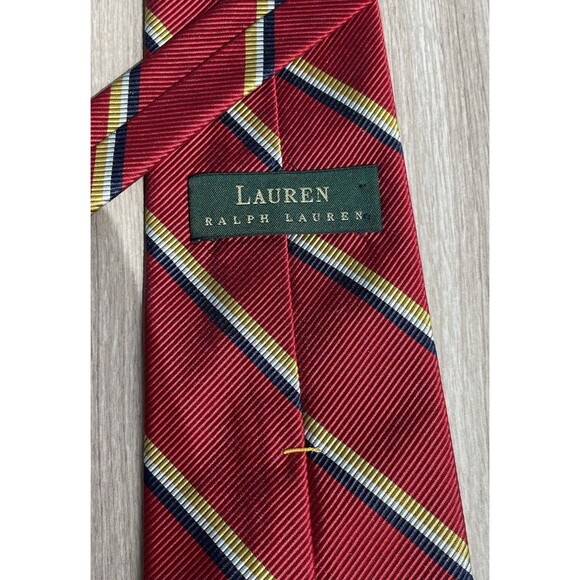 Lauren Ralph Lauren Red Yellow Blue White Stripe Silk Cotton Tie Hand Finished - Picture 1 of 8